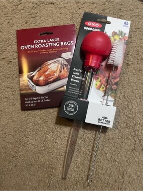 OXO Red Silicone-Top Baster with Cleaning Brush + Extra Large Oven Bags